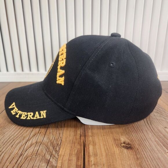 Marine Veteran Golden Lion Strapback Hat Cap Black Embroidered Military Service - Picture 6 of 10